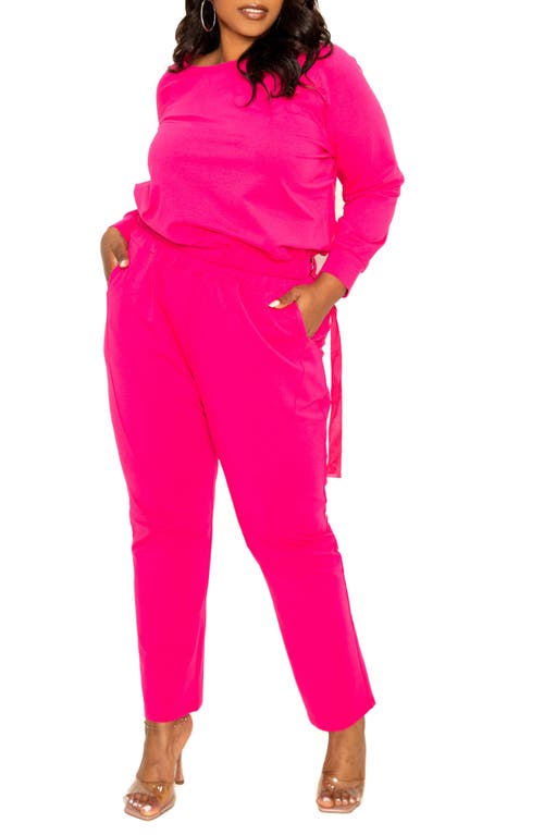 BUXOM COUTURE Long Sleeve Top & D-Ring Buckle Pants Set in Hot Pink