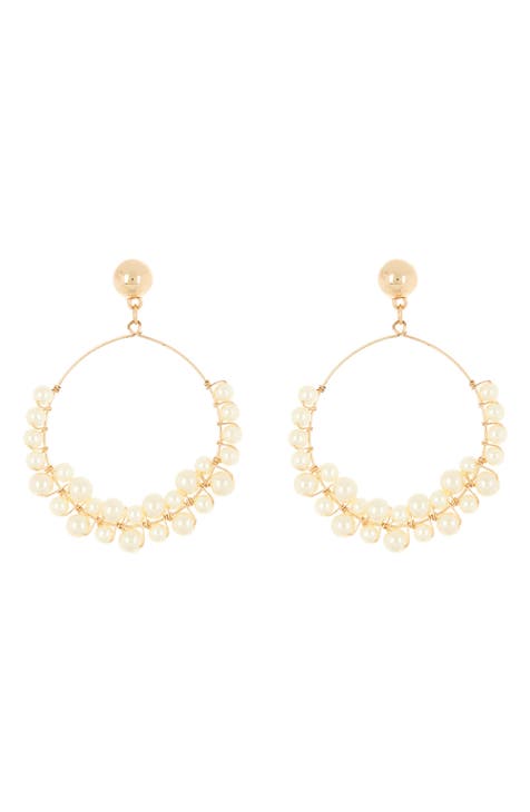 Imitation Pearl Ring Drop Earrings