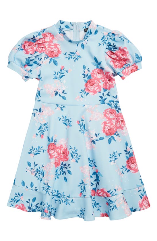 Ava & Yelly Kids' Mock Puff Sleeve Dress In Blue Multi