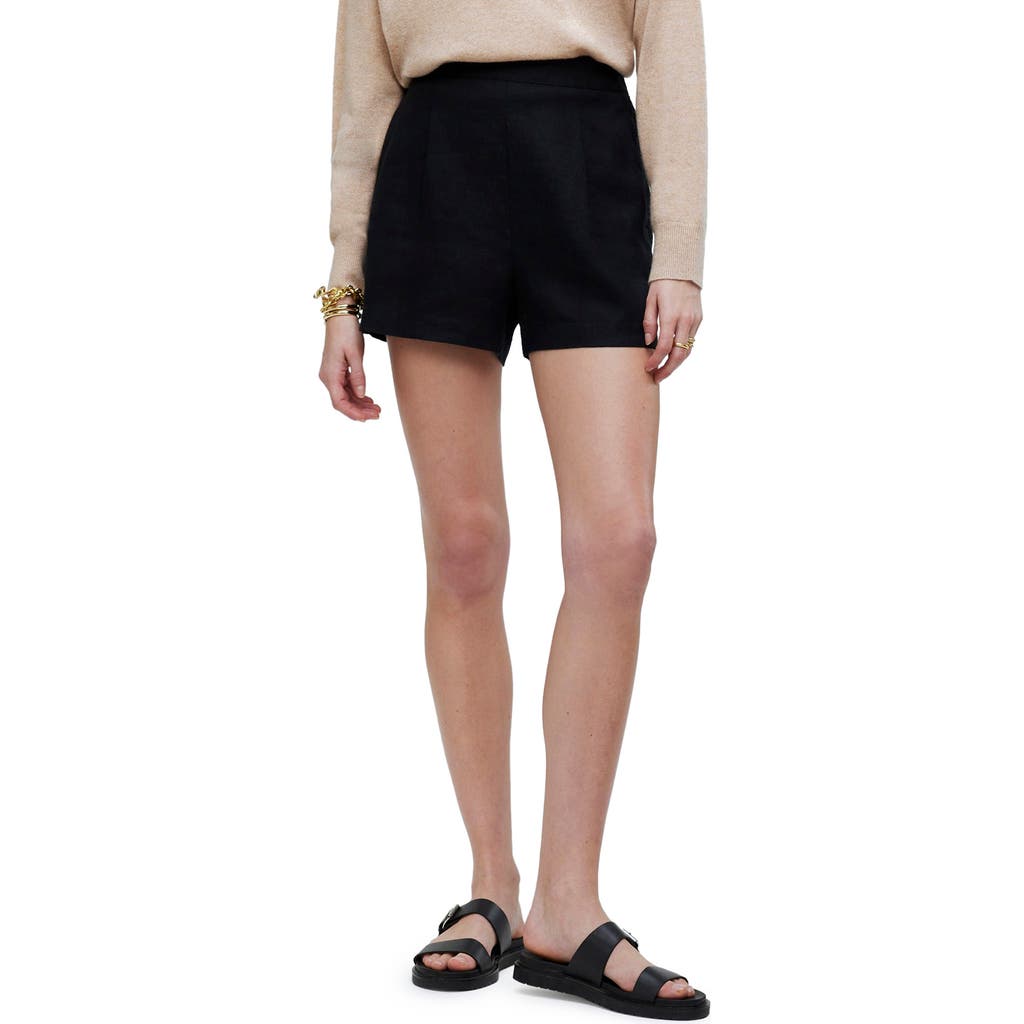 Shop Madewell Clean Linen Pull-on Shorts In True Black