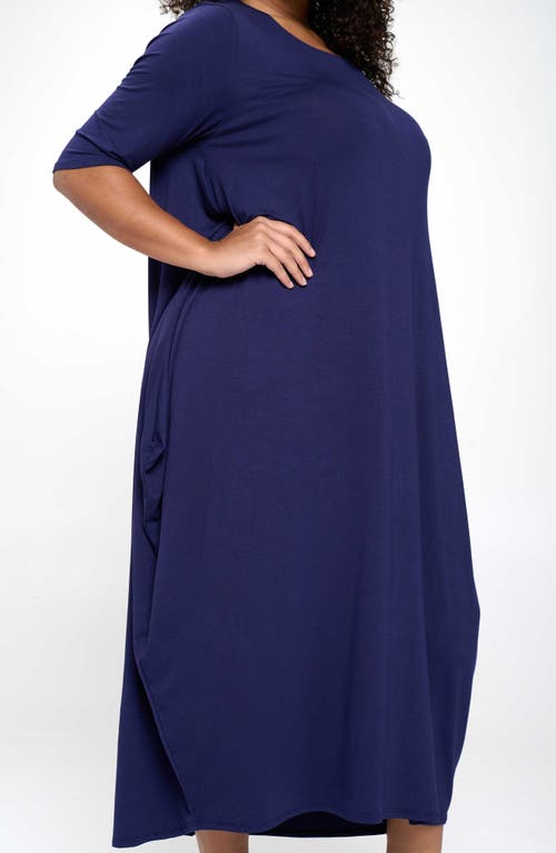 Shop L I V D Evelyn Bubble Hem Jersey Midi Dress In Navy