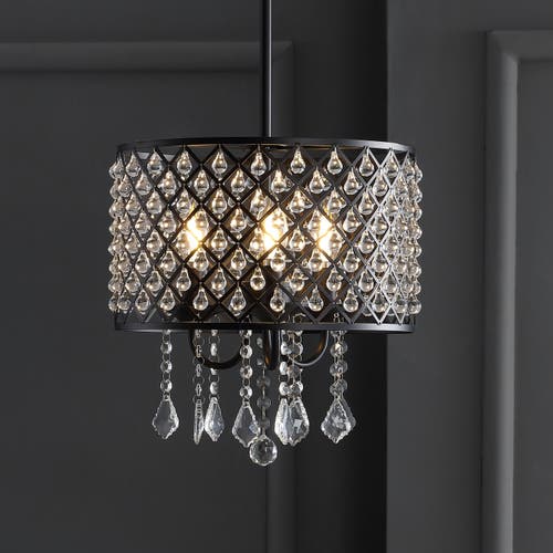 Jonathan Y Gigi Metal/crystal Adjustable Led Drop Chandelier In Black