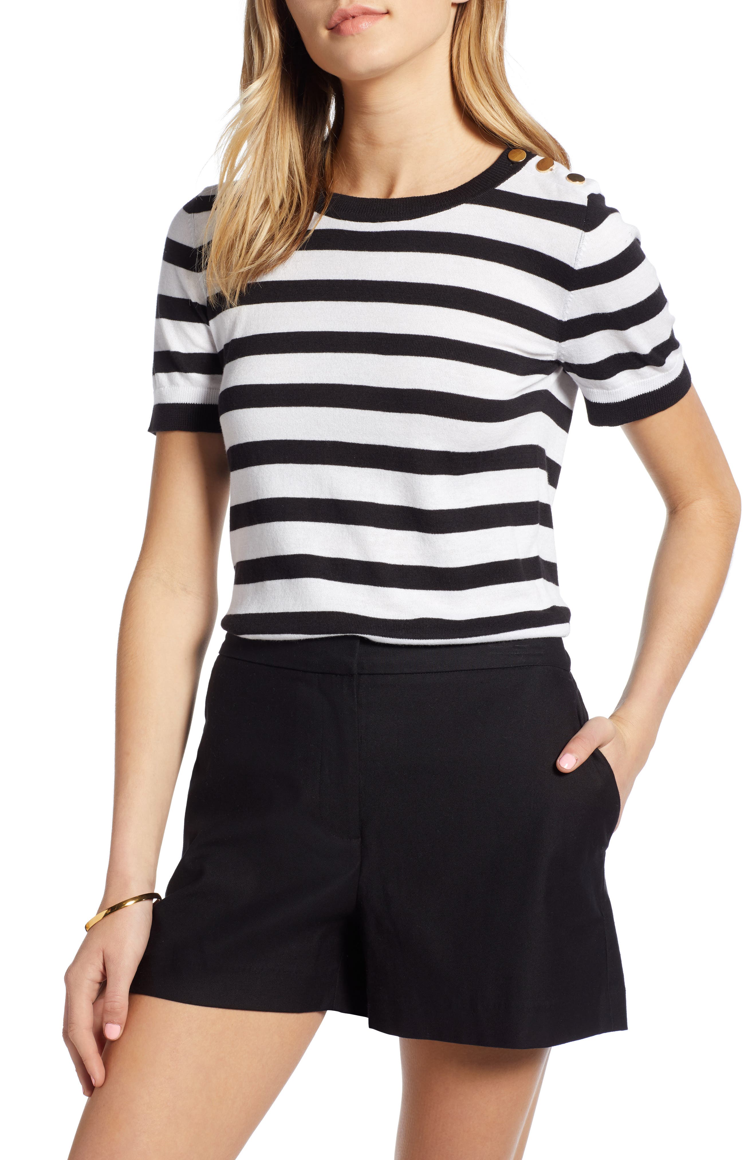1901 Button Detail Sweater, Black