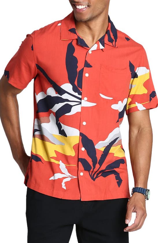 Shop Jachs Frond Print Button-up Camp Shirt In Orange Tropical Print