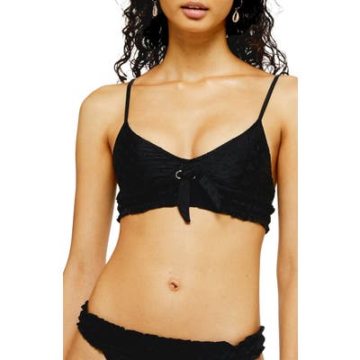 Topshop Broderie Anglaise Tie Bikini Top, US (fits like 0) - Black