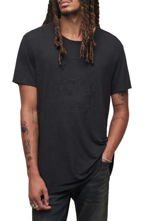 John Varvatos Skull Embroidered Linen & Modal T-Shirt in Black at Nordstrom, Size Large