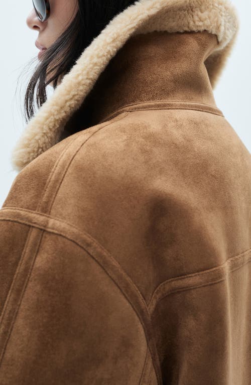 Mango Faux Shearling Moto Jacket In Brown