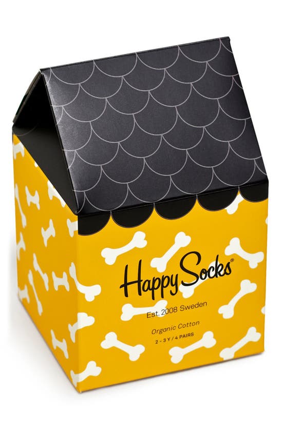 Shop Happy Socks Kids' Assorted 4-pack Cats & Dogs Crew Socks In Black Multi