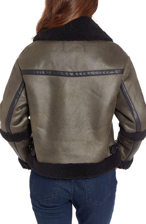 Frye Faux Shearling Aviator Jacket In Olive Green
