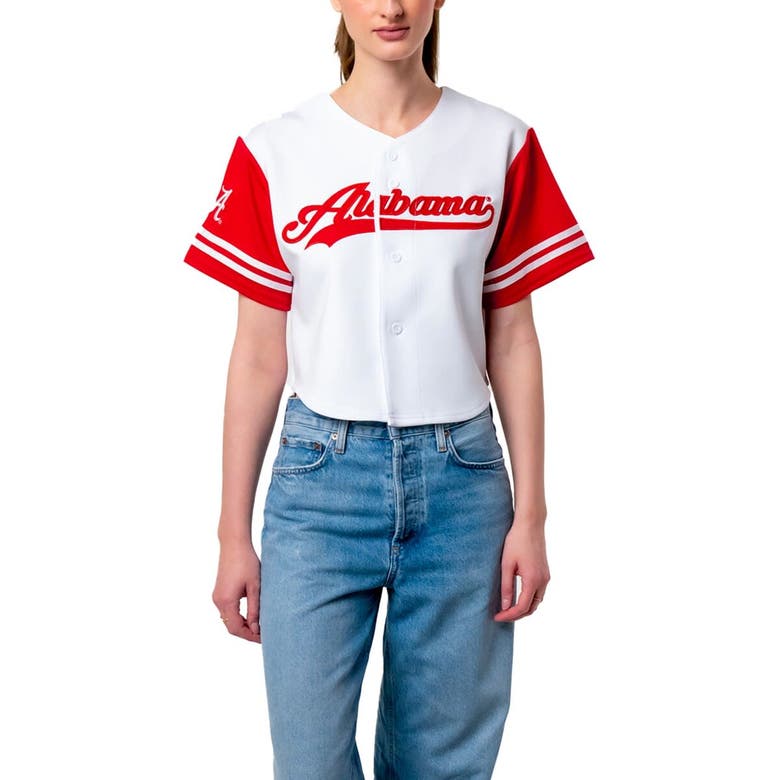 Shop Established & Co. White Alabama Crimson Tide Baseball Jersey Cropped T-shirt