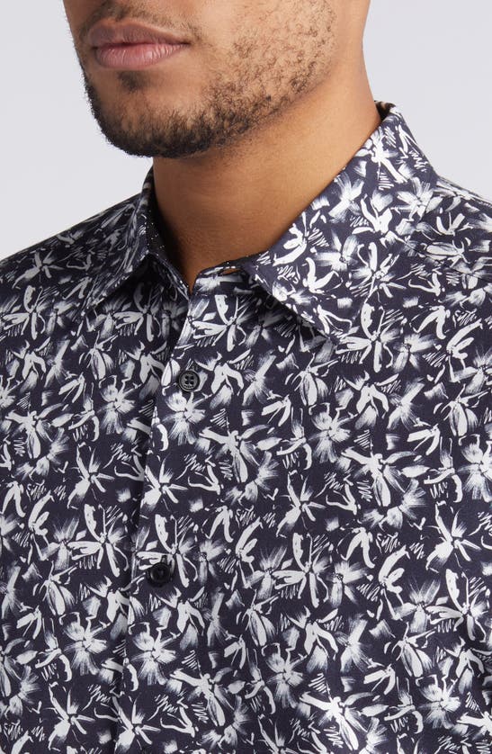 Shop Ted Baker Tavaro Abstract Floral Short Sleeve Button-up Shirt In Navy