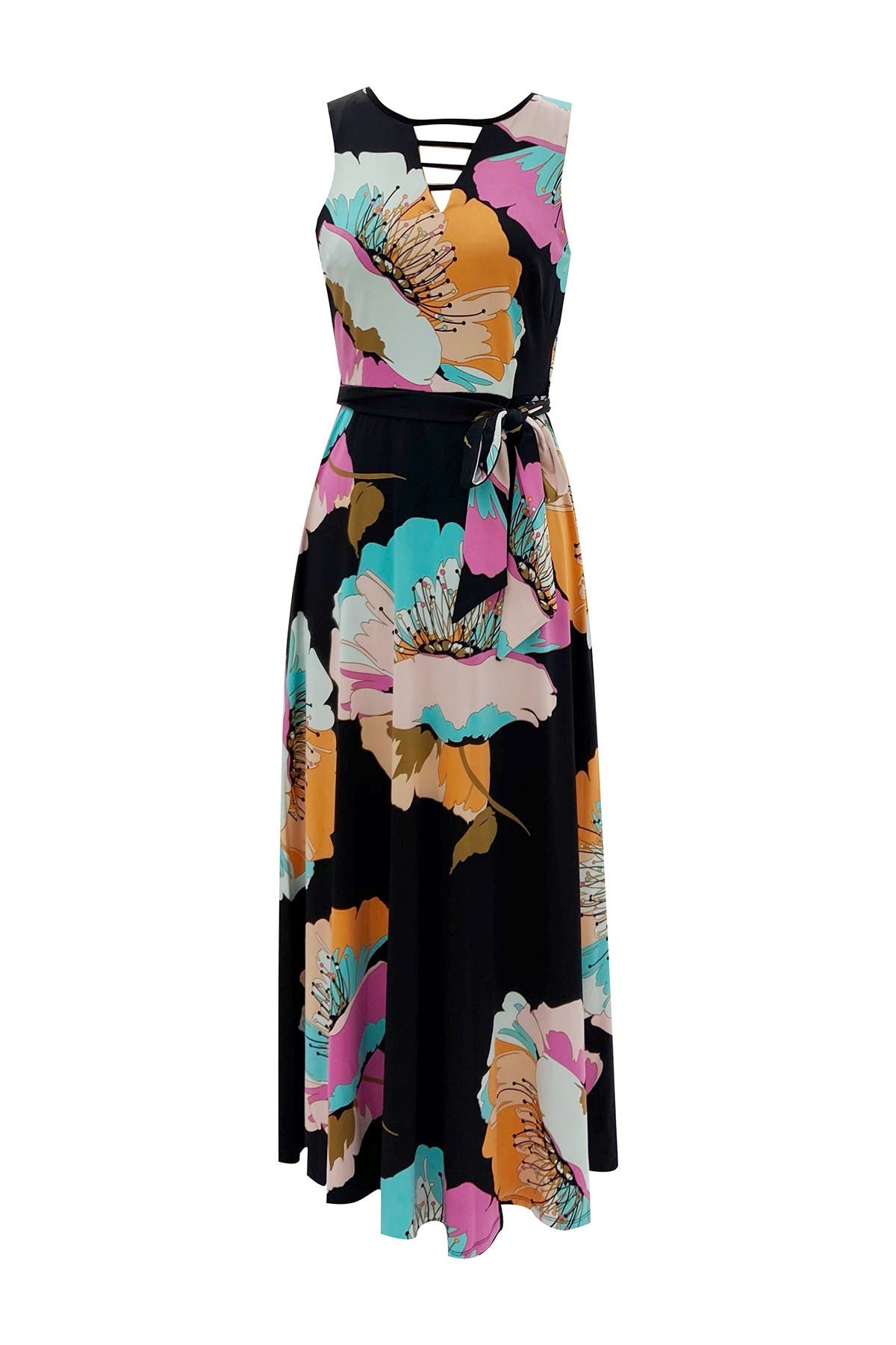 Sandra Darren Sleeveless Floral Chiffon Maxi Dress In Blk Multi | ModeSens