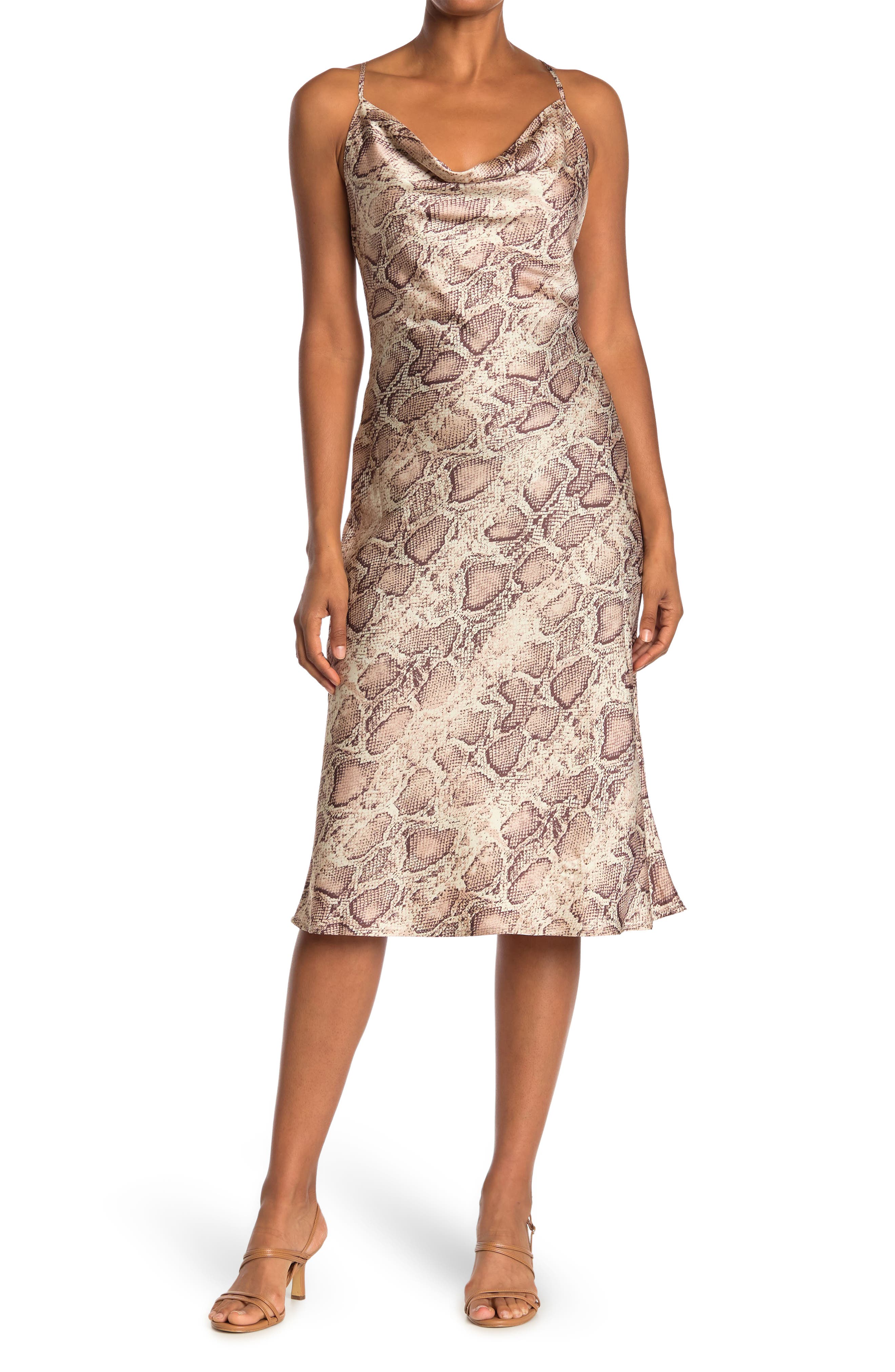 snake print cowl neck dress