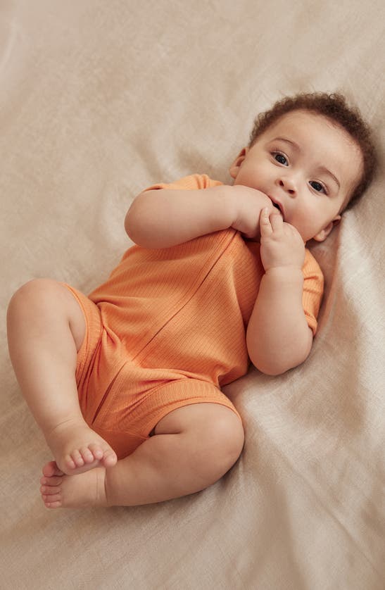 Mori Rib Fitted One-piece Short Pajamas In Ribbed Orange