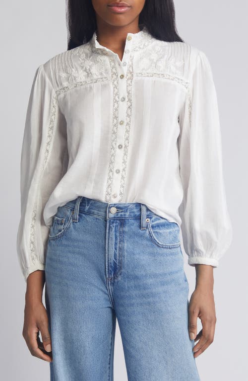 LoveShackFancy Ronda Lace Inset Cotton Blouse Antique White at Nordstrom,