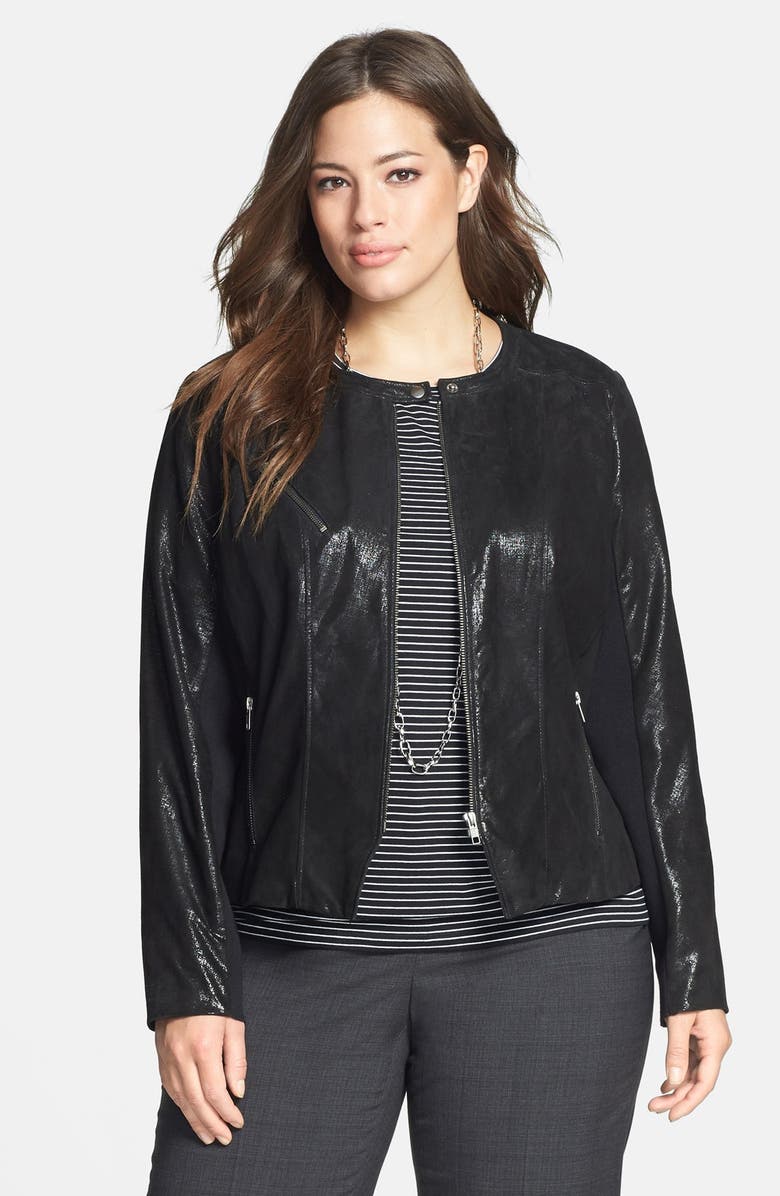 Halogen® Front Zip Leather Jacket (Plus Size) (Online Only) | Nordstrom