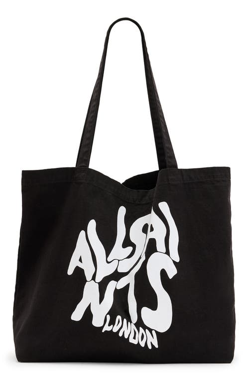 Shop Allsaints Orlando Logo Canvas Tote In Black/chalk