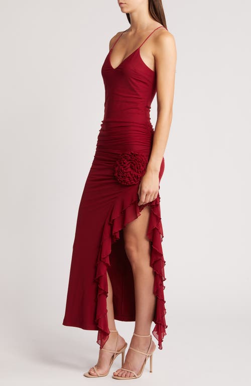 Shop Rare London Rosette Detail Asymmetric Cocktail Dress In Wine