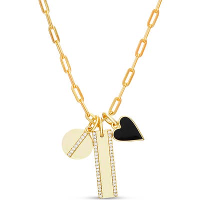 Lesa Michele Cubic Zirconia & Enamel Heart Pendant Necklace