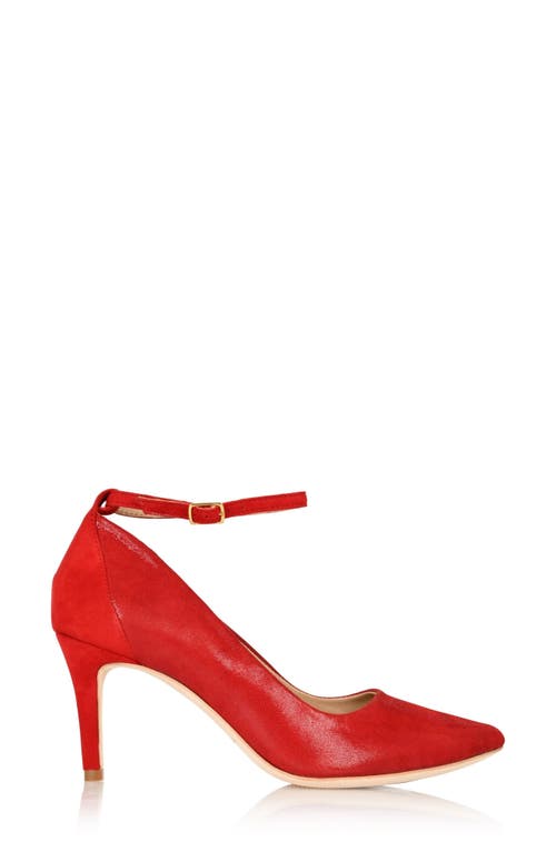 Joan Oloff Destiny Ankle Strap Pump In Red Cosmo/red Suede
