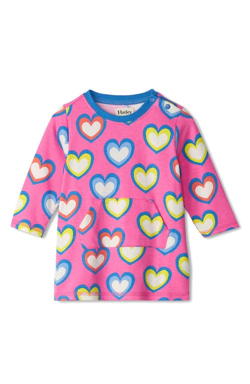 Hatley Babies'  Groovy Hearts Print Long Sleeve Sweatshirt Dress In Pink