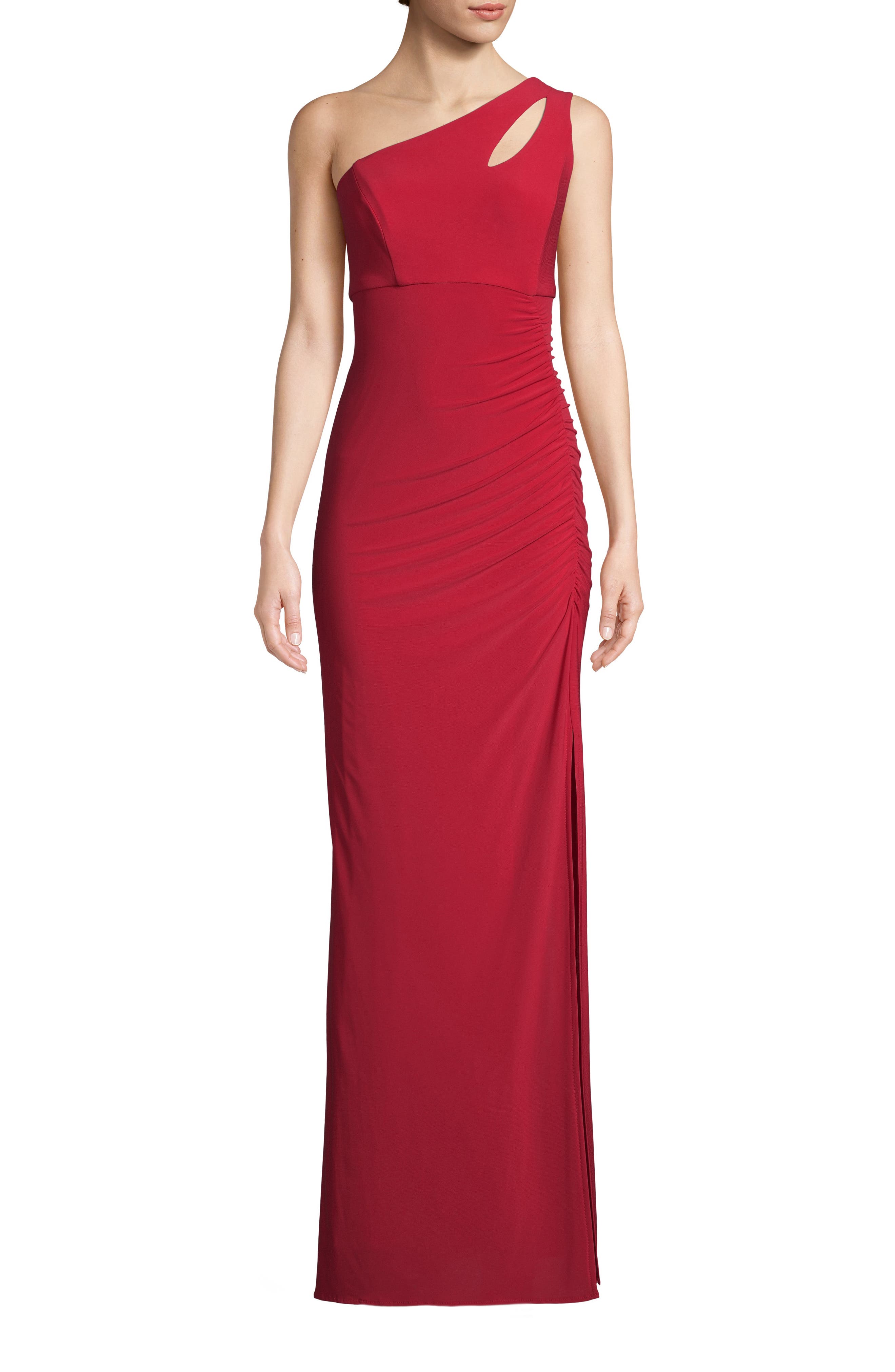 Xscape Keyhole One-Shoulder Evening Dress, Red