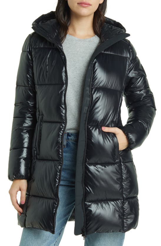 Save The Duck Ines Water Repellent Hooded Quilted Longline Coat In Black