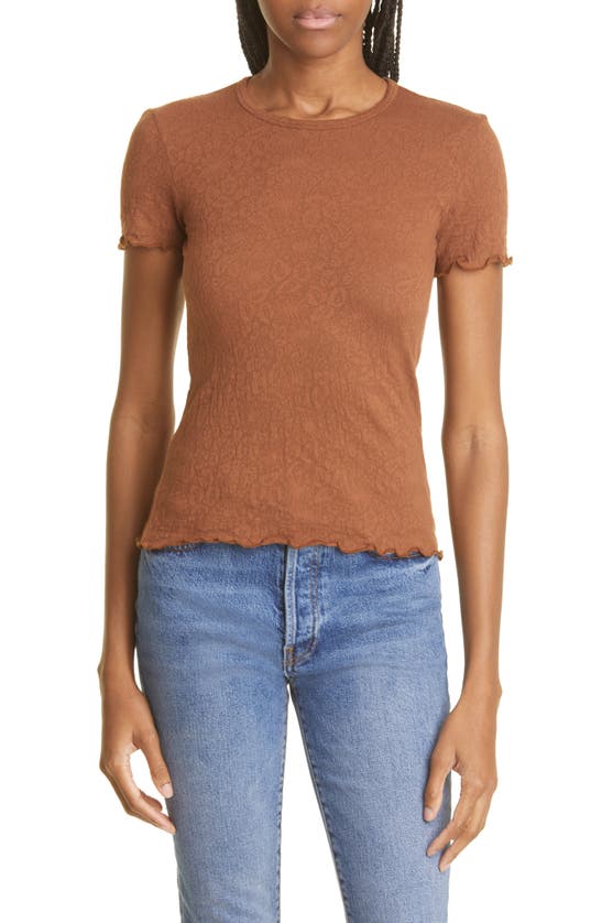 Rag & Bone Gemma Jacquard Leopard Printed Short Sleeve Top In Darkbrown