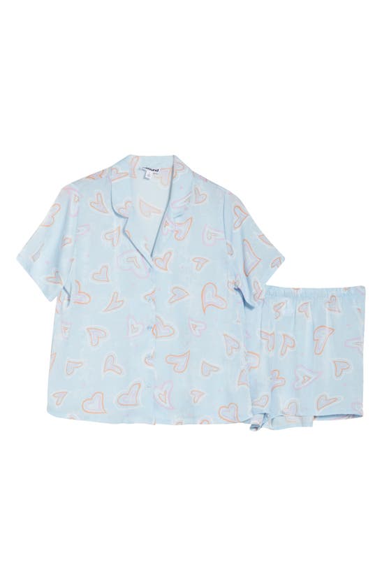 Shop Abound Satin Button-up Shirt & Shorts Pajamas In Blue Omphalodes Heart Zone