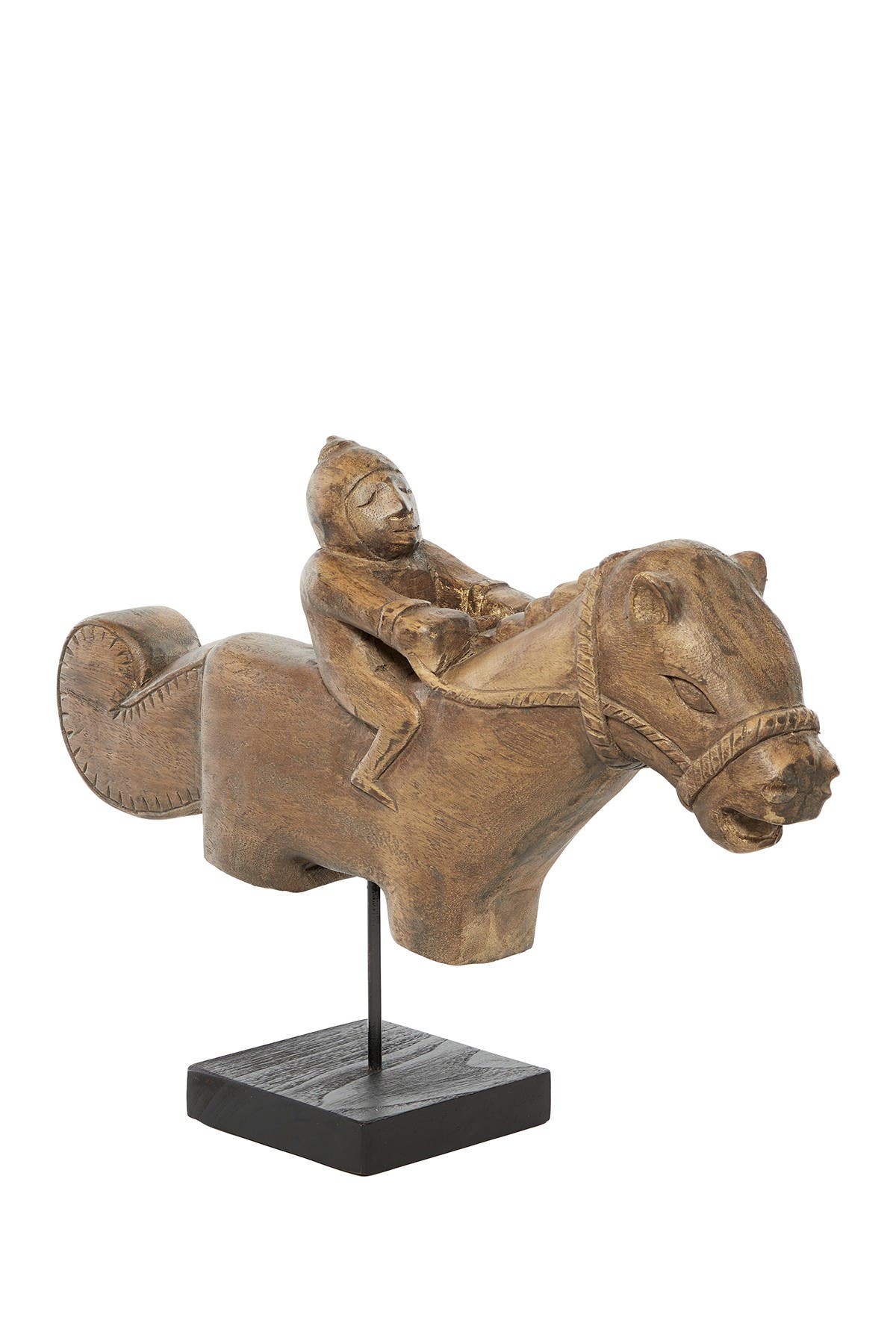 Venus Williams Natural Wood Asian Equestrian & Horse Sculpture On Stand In Brown
