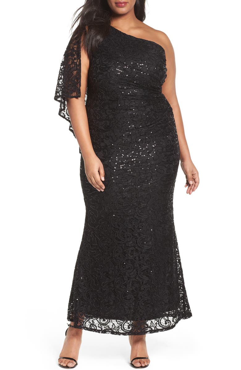 Marina Sequin Lace One-Shoulder Gown (Plus Size) | Nordstrom