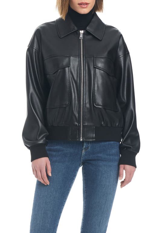 Faux Leather Aviator Jacket in Black