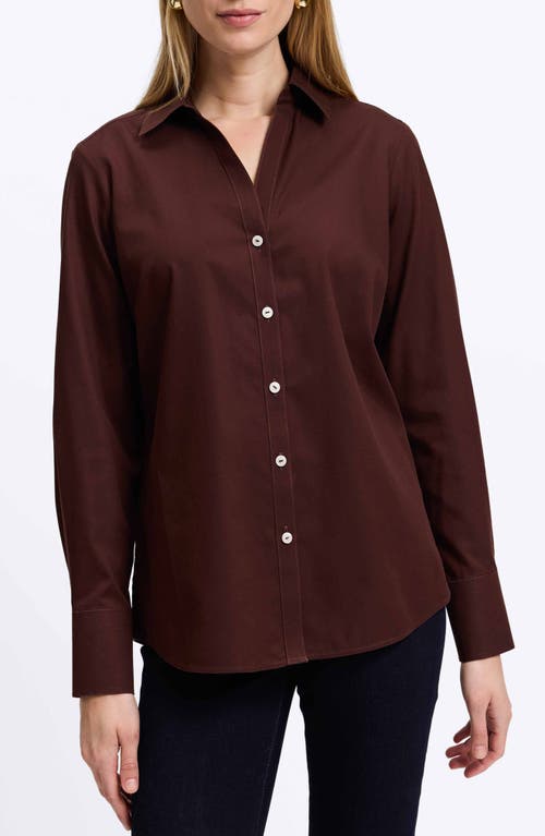 Shop Foxcroft Mary Non-iron Cotton Oxford Button-up Shirt In Chicory Coffee