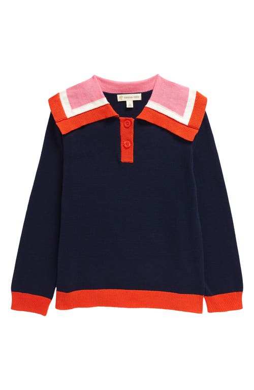 Tucker + Tate Kids' Colorblock Cotton Platter Collar Sweater in Navy Peacoat