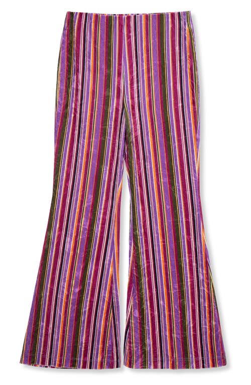 Shop Truce Kids' Stripe Velour Flare Leg Pants In Purple Stripe