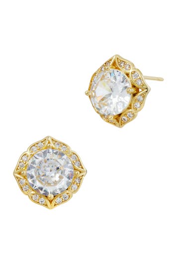 Savvy Cie Jewels Cubic Zirconia Stud Earrings In Gold