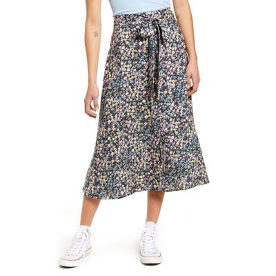 Love, Fire Tie Waist Floral Print Midi Skirt