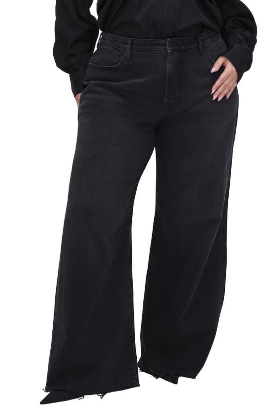 Shop Good American Good Ease Wide Leg Jeans In Black324