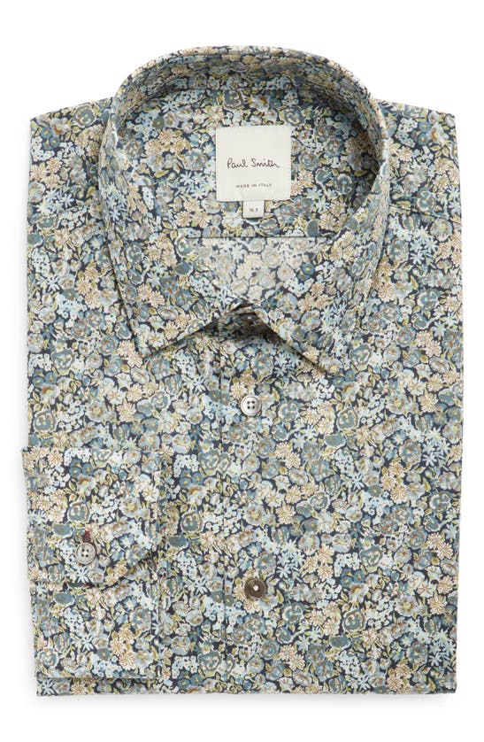 Shop Paul Smith Tailored Fit Floral Cotton Dress Shirt In Green