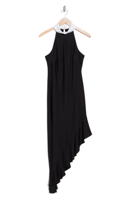 Shop Karl Lagerfeld Paris Asymmetric Satin Back Crepe Dress In Black