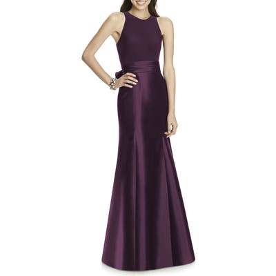 Alfred Sung Mikado Jersey Bodice Trumpet Gown, Purple