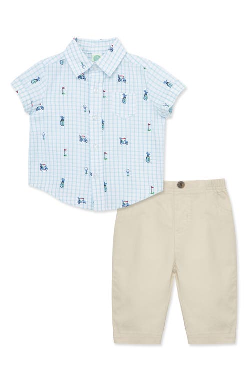 Little Me Golf Short Sleeve Cotton Button-Up Shirt & Pants Set Tan at Nordstrom,