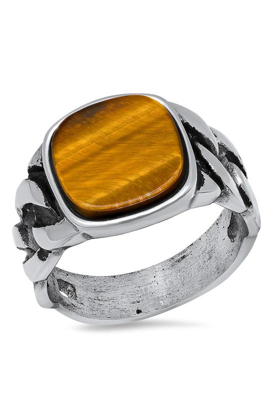 Hmy Jewelry Stainless Steel Tiger's Eye Statement Ring In Metallic