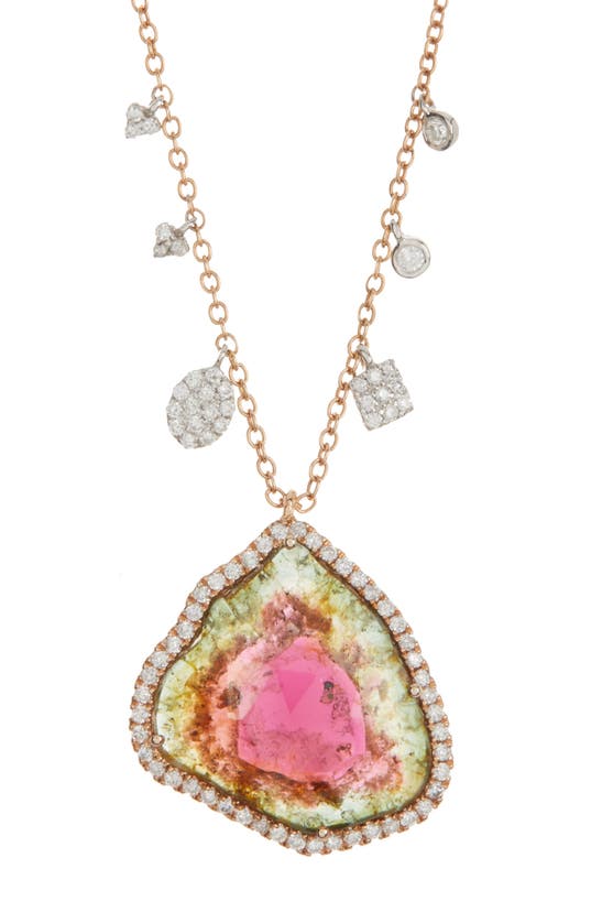 Meira T 14k Yellow Gold Diamond & Watermelon Tourmaline Necklace In Pink