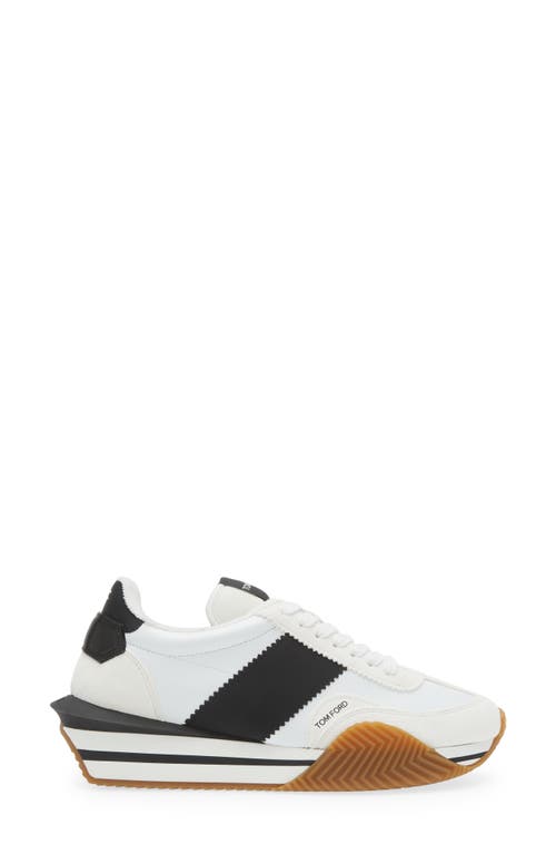 Shop Tom Ford James Mixed Media Low Top Sneaker In White/black/cream