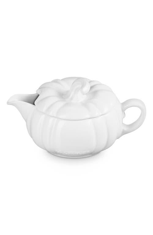 Le Creuset Stoneware Pumpkin 14-oz. Gravy Boat With Lid In White