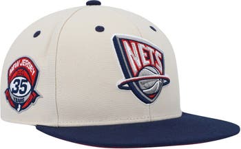 New Jersey Nets Mitchell & Ness 35 Years Hardwood Classics Fitted Hat -  Cream/Navy