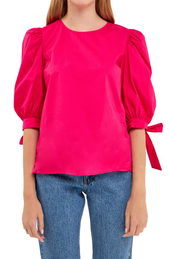 Shop English Factory Bow Banded Puff Sleeve Blouse In Fuchsia