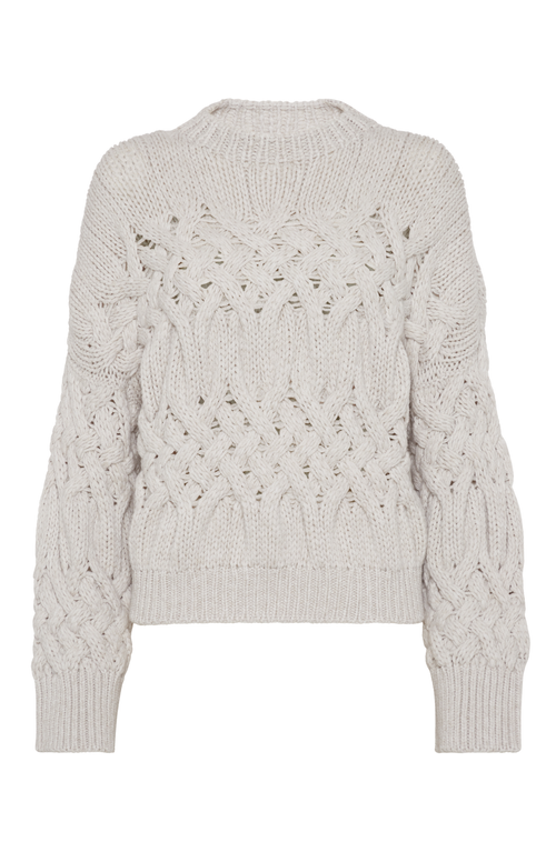 Shop Brunello Cucinelli Twisted Cables Sweater In Pearl Grey