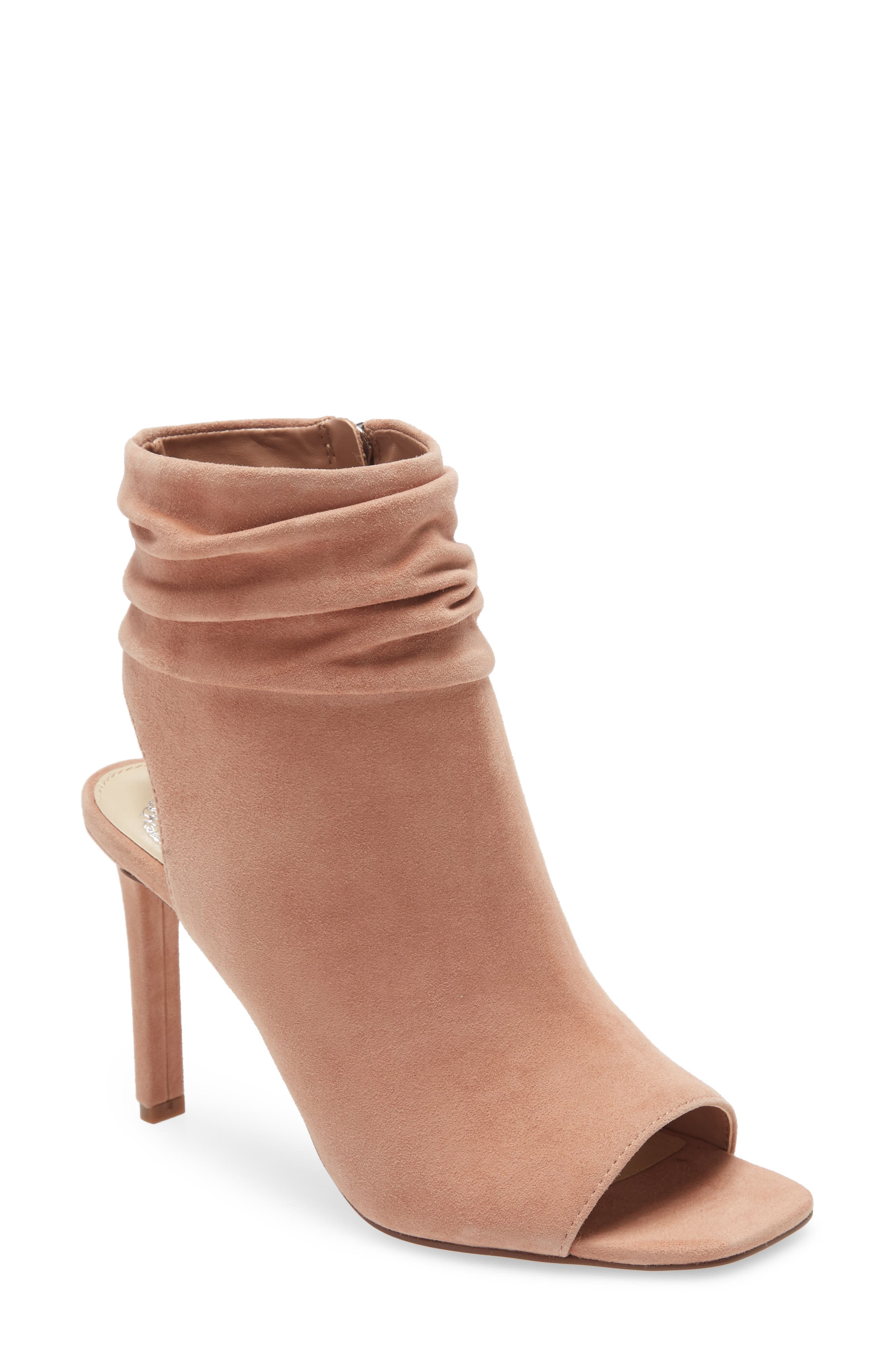 vince camuto suede peep toe booties